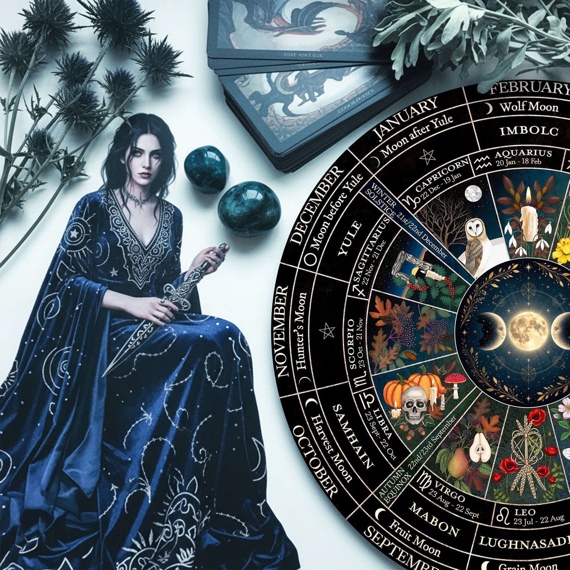 Colorful Seasonal Wheel of the Year Wooden Pagan Decor