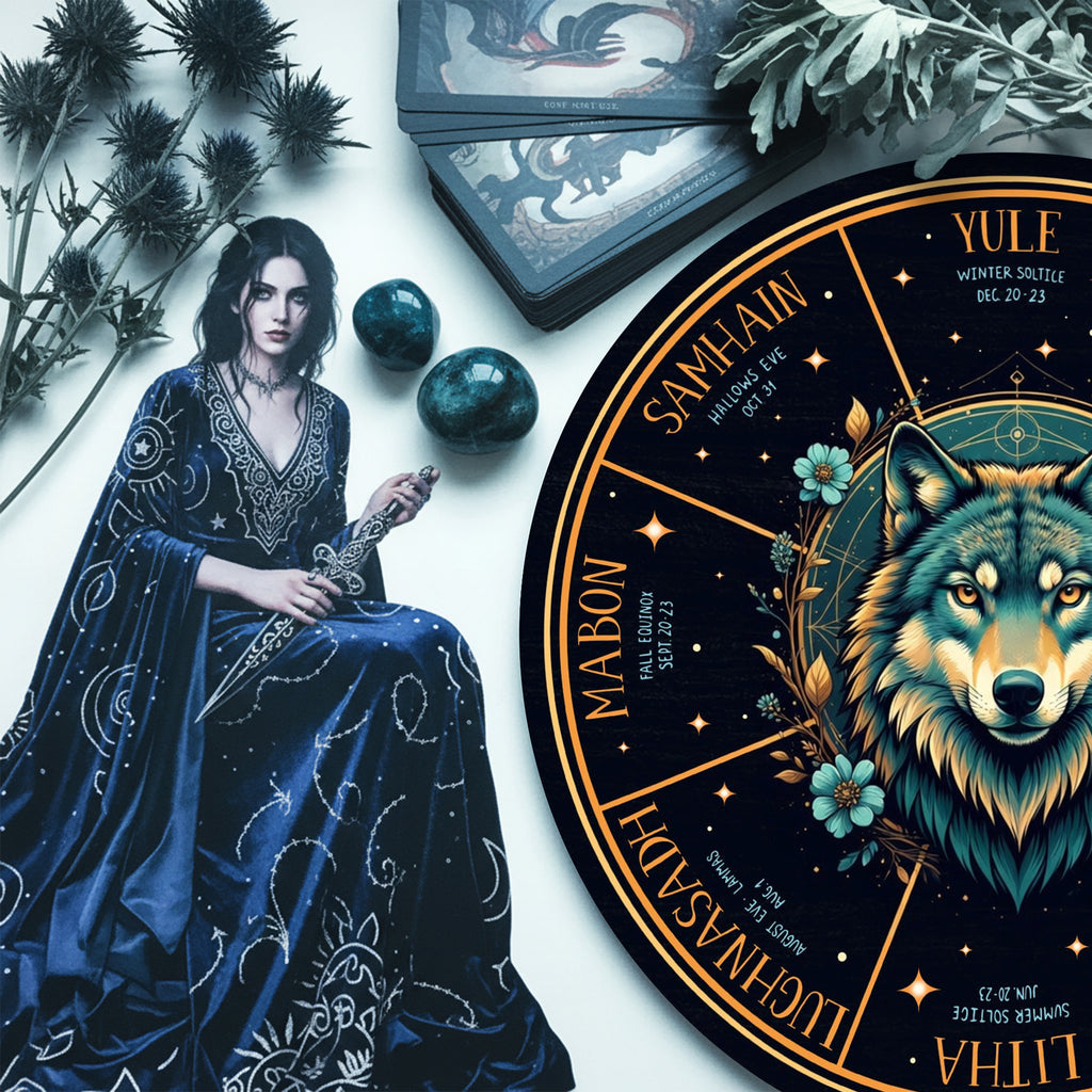 Wolf Moon Wheel of the Year Wooden Pagan Wall Decor