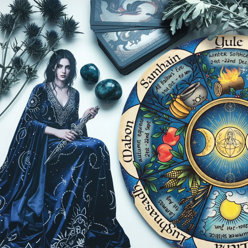 Blue Moon Wheel of the Year Wooden Pagan Wall Art