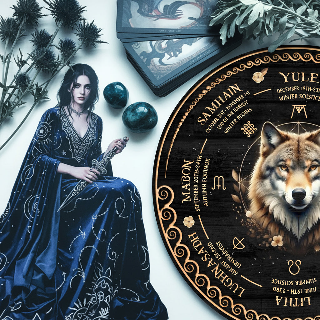 Wolf Wheel of the Year Wooden Pagan Wall Art