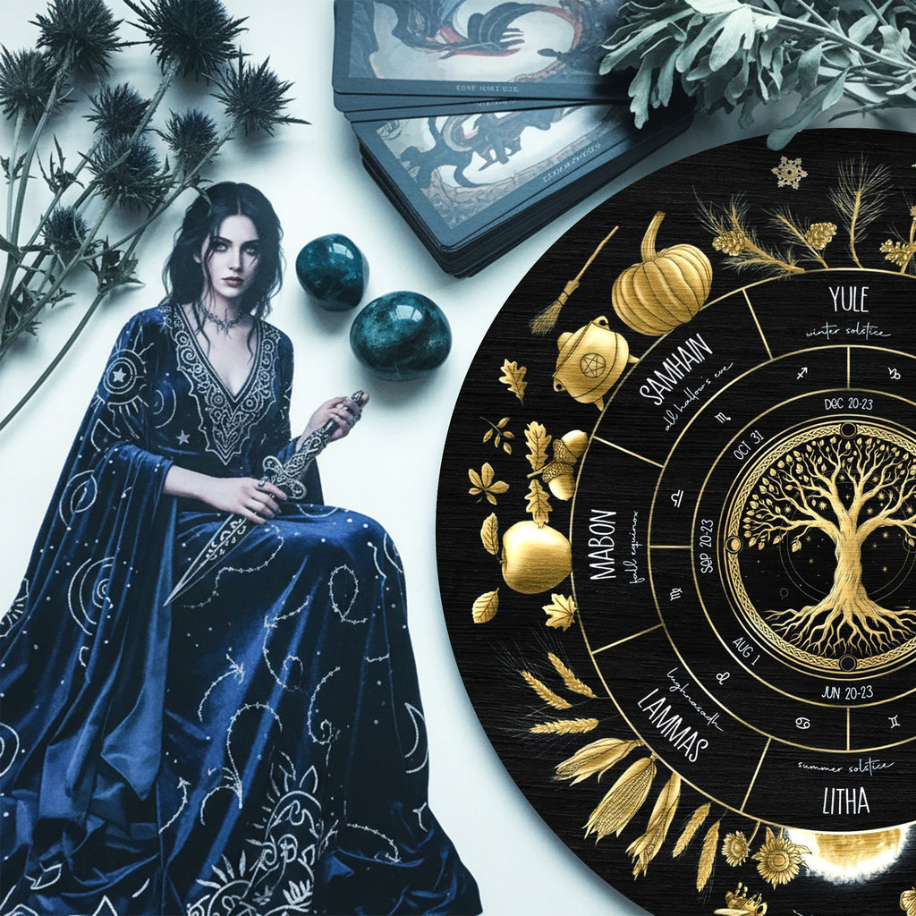 Golden Nature Wheel of the Year Wooden Pagan Wall Decor