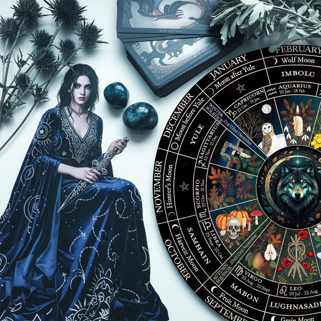 Wolf Seasonal Wheel of the Year Wooden Pagan Decor