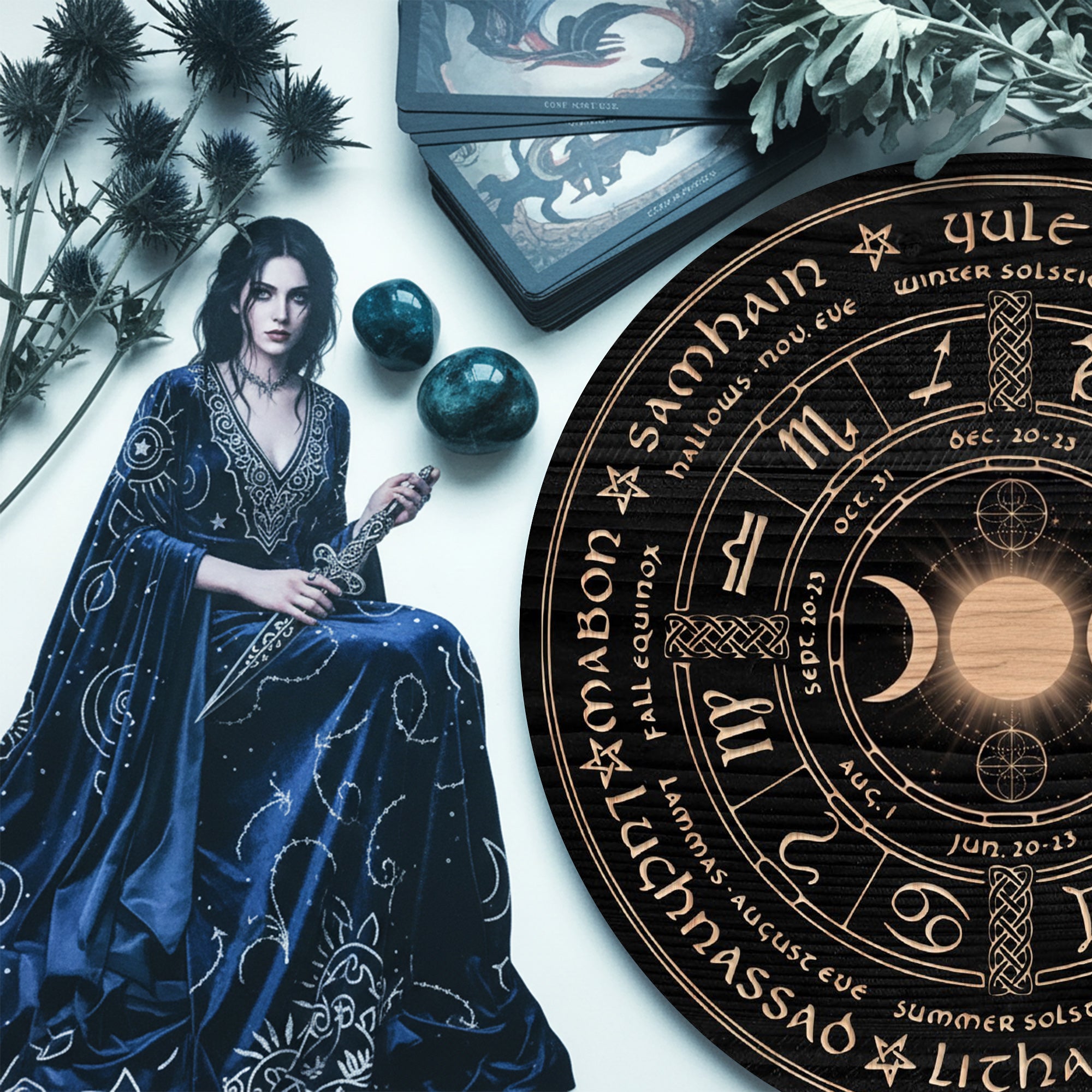 Moon Phase Zodiac Wheel of the Year Wooden Wall Art