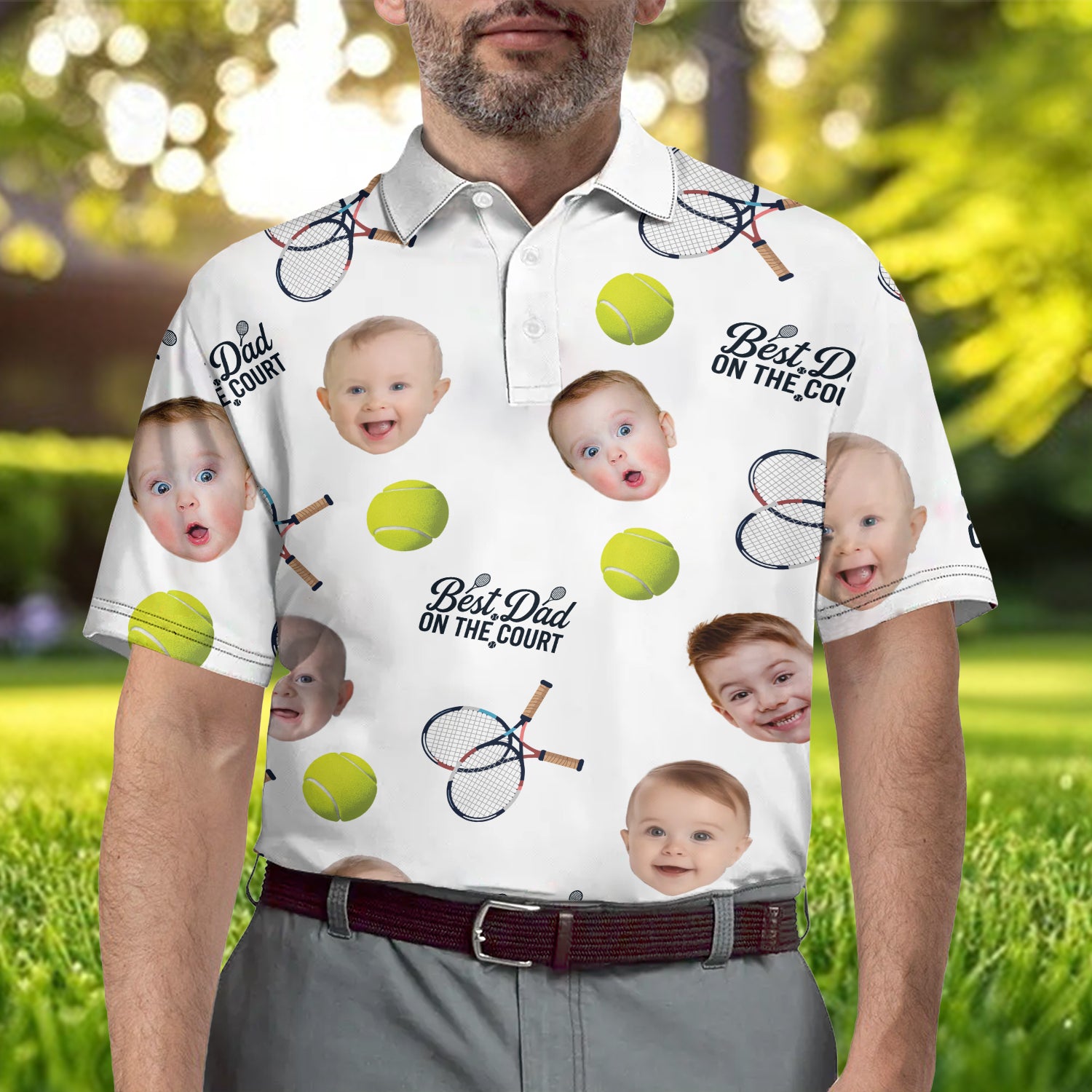 Tennis Best Dad by the Court - Personalized Photo Polo Shirt - Gift For Dad