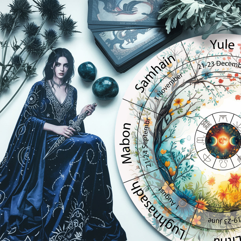 Colorful Moon Wheel of the Year Wooden Wall Art