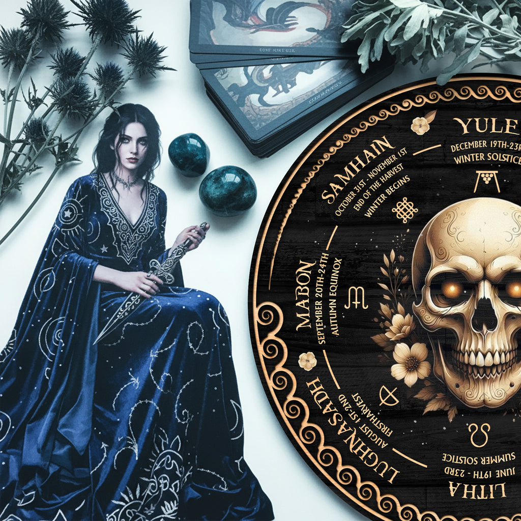 Skull Wheel of the Year Wooden Gothic Pagan Decor