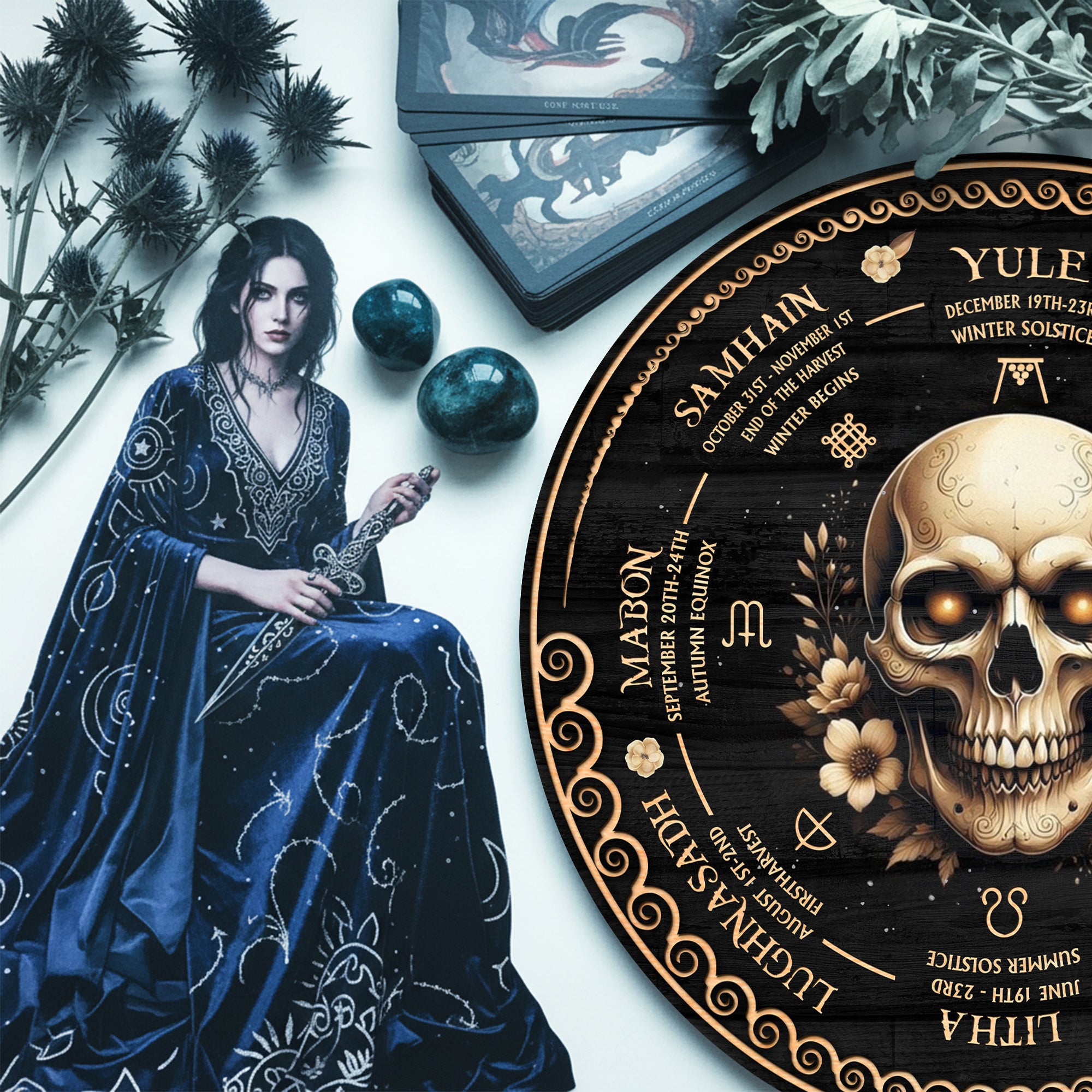 Skull Wheel of the Year Wooden Gothic Pagan Decor