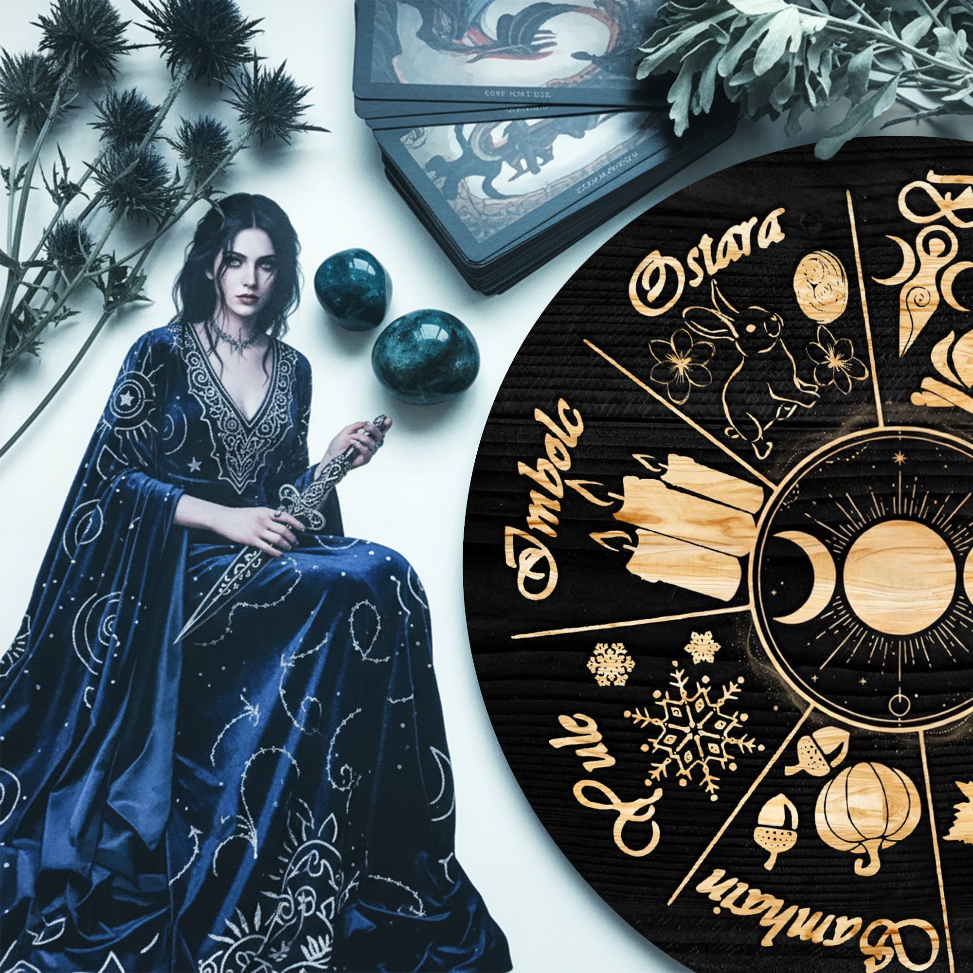 Moon Phase Seasonal Wheel of the Year Wooden Wall Art