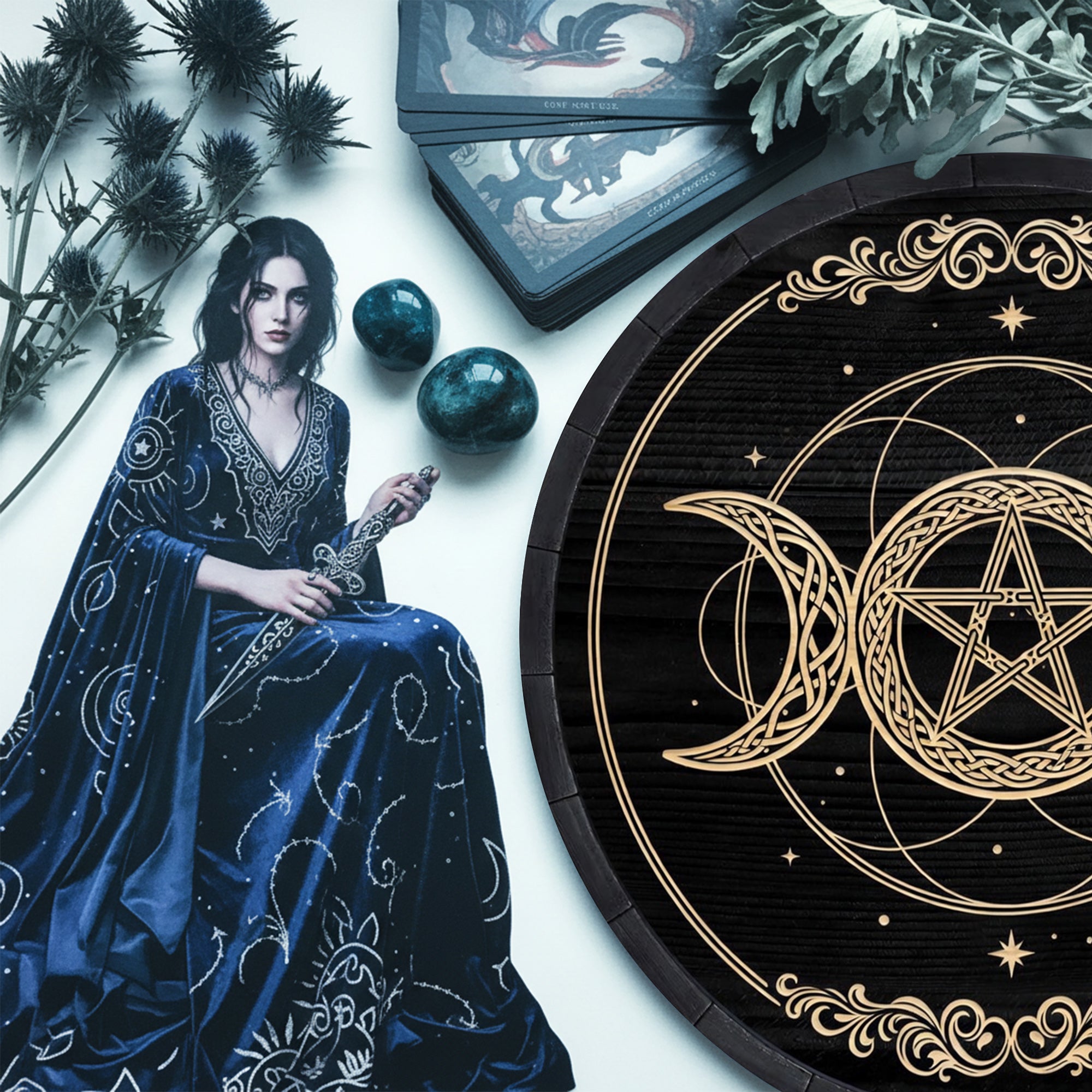 Triple Moon Wheel of the Year Wooden Wiccan Wall Art