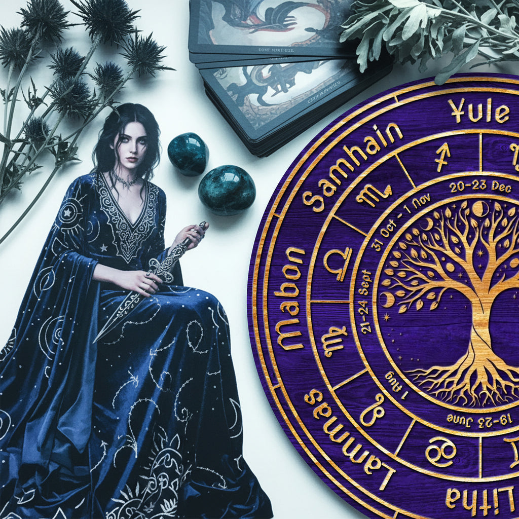 Purple Tree Wheel of the Year Wooden Pagan Wall Decor
