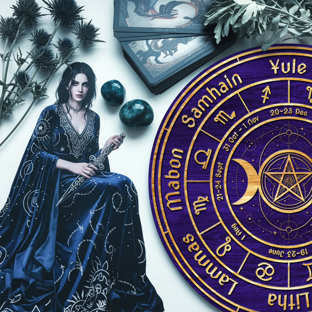 Purple Gold Wheel of the Year Wooden Pagan Wall Decor