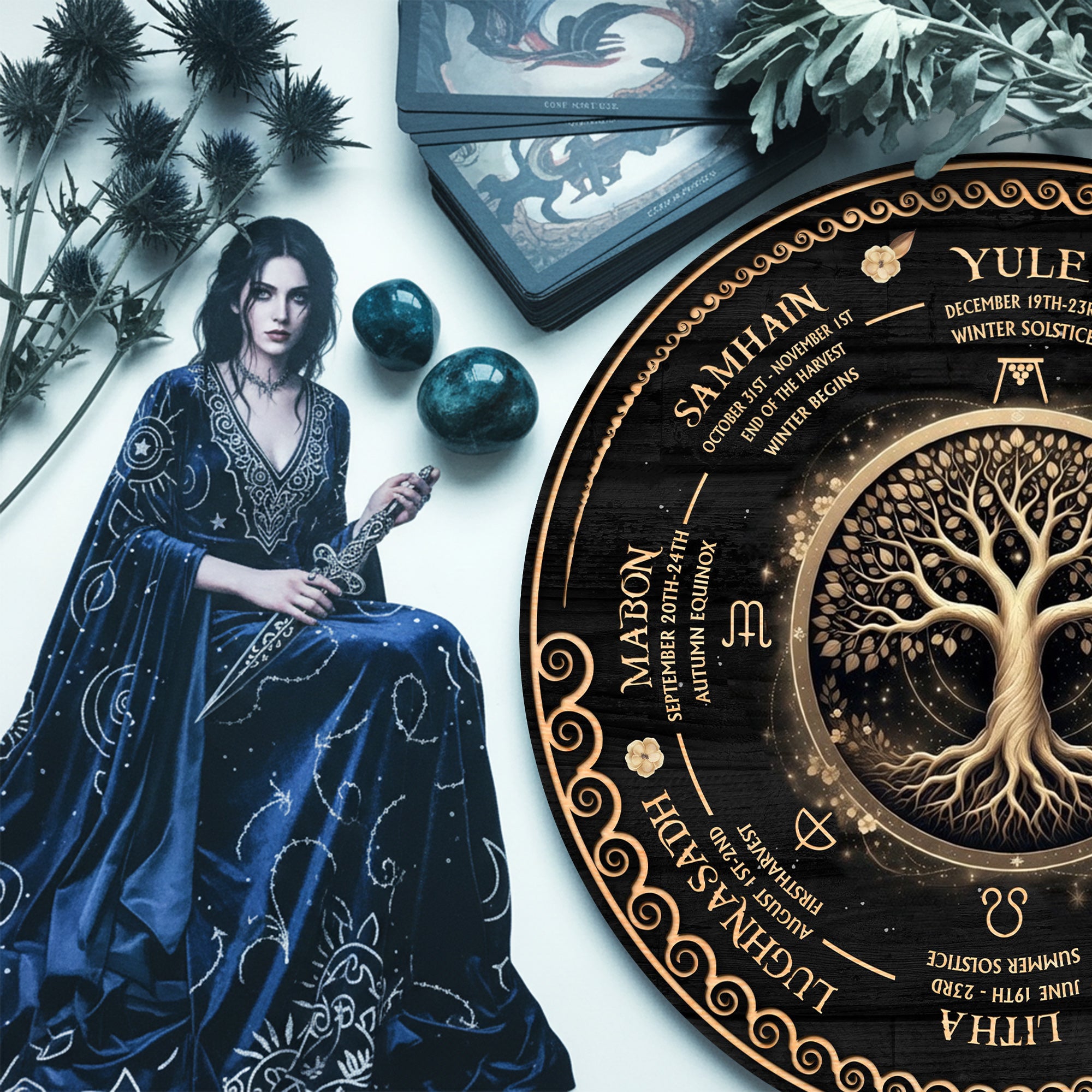 Golden Tree Wheel of the Year Wooden Pagan Wall Art