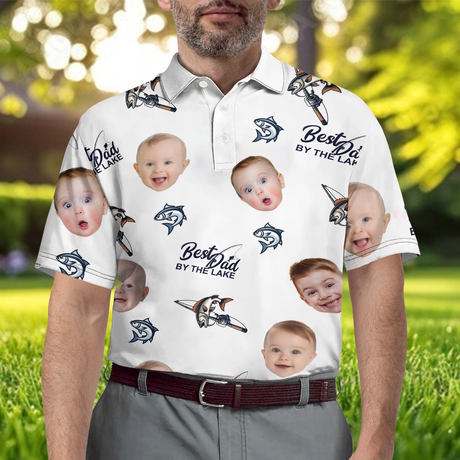 Fishing Best Dad by Lake - Personalized Photo Polo Shirt - Gift For Dad