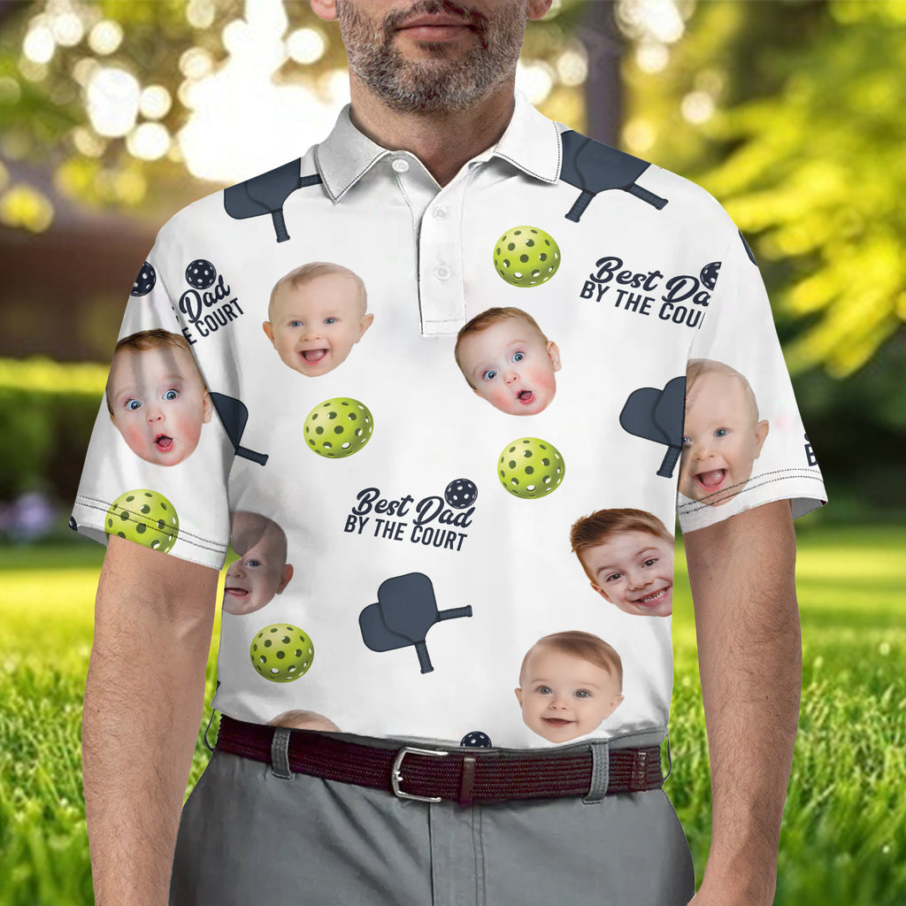Pickleball Best Dad by the Court - Personalized Photo Polo Shirt - Gift For Dad