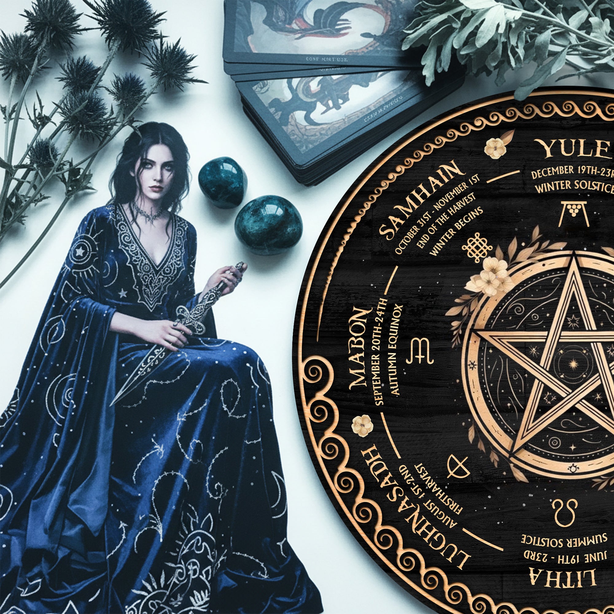 Pentagram Wheel of the Year Wooden Wiccan Wall Art