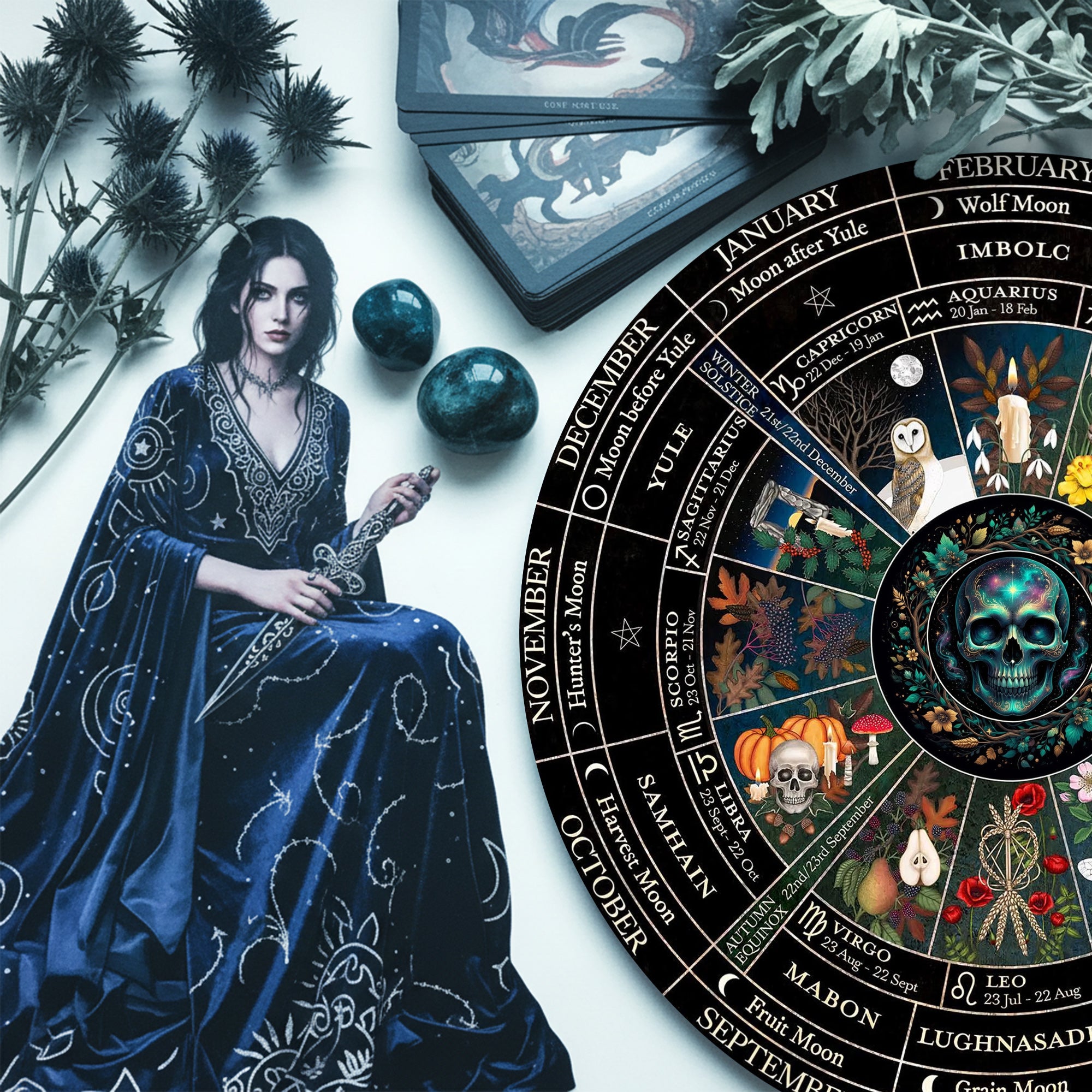 Skull Seasonal Wheel of the Year Wooden Gothic Decor