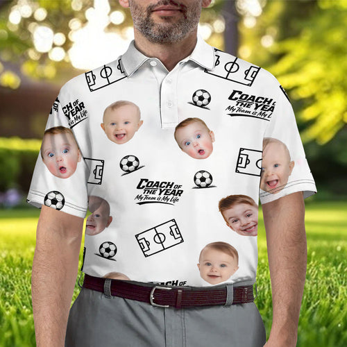 Coach of the Year - Personalized Photo Polo Shirt - Gift For Dad