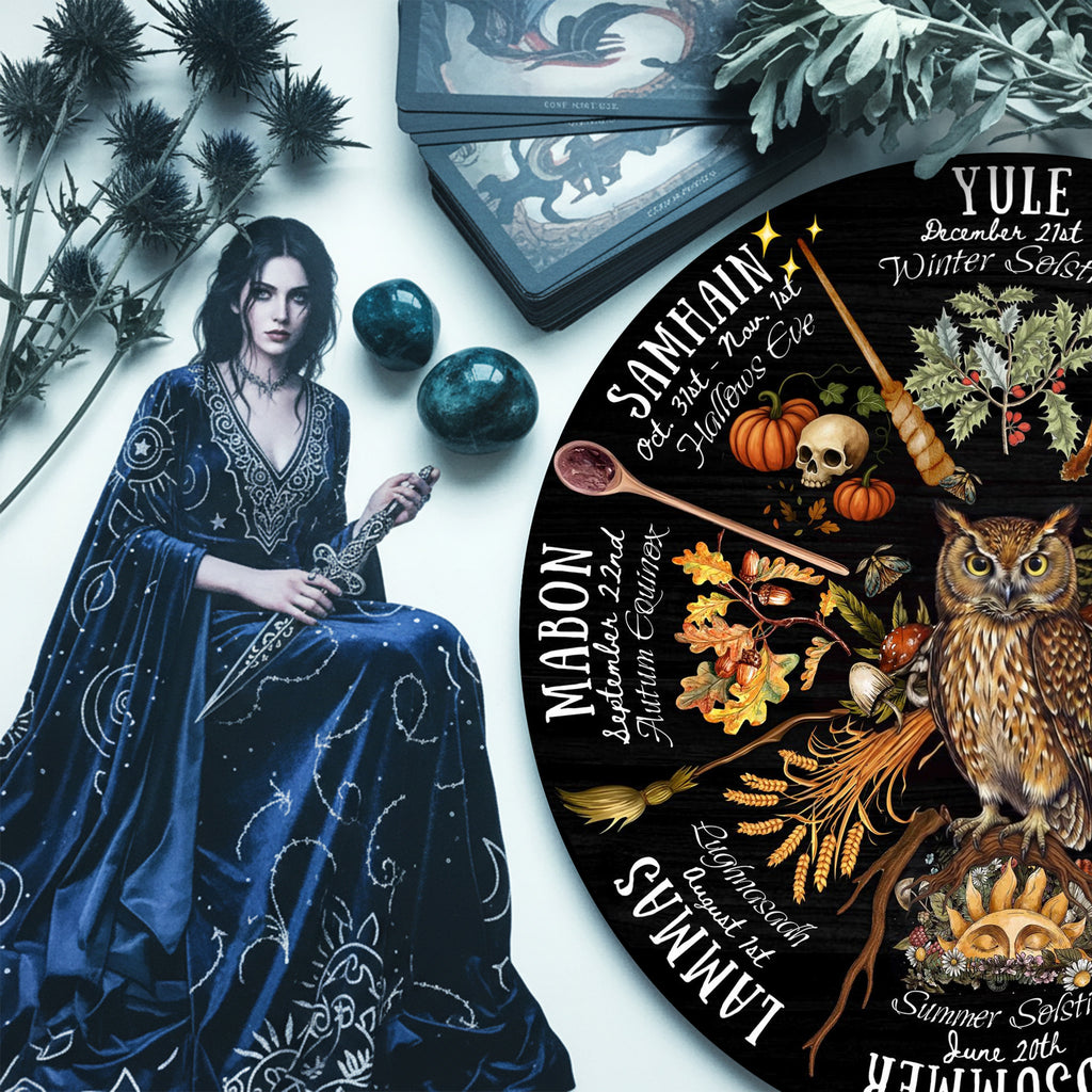 Owl Dark Seasonal Wheel of the Year Wooden Wall Decor