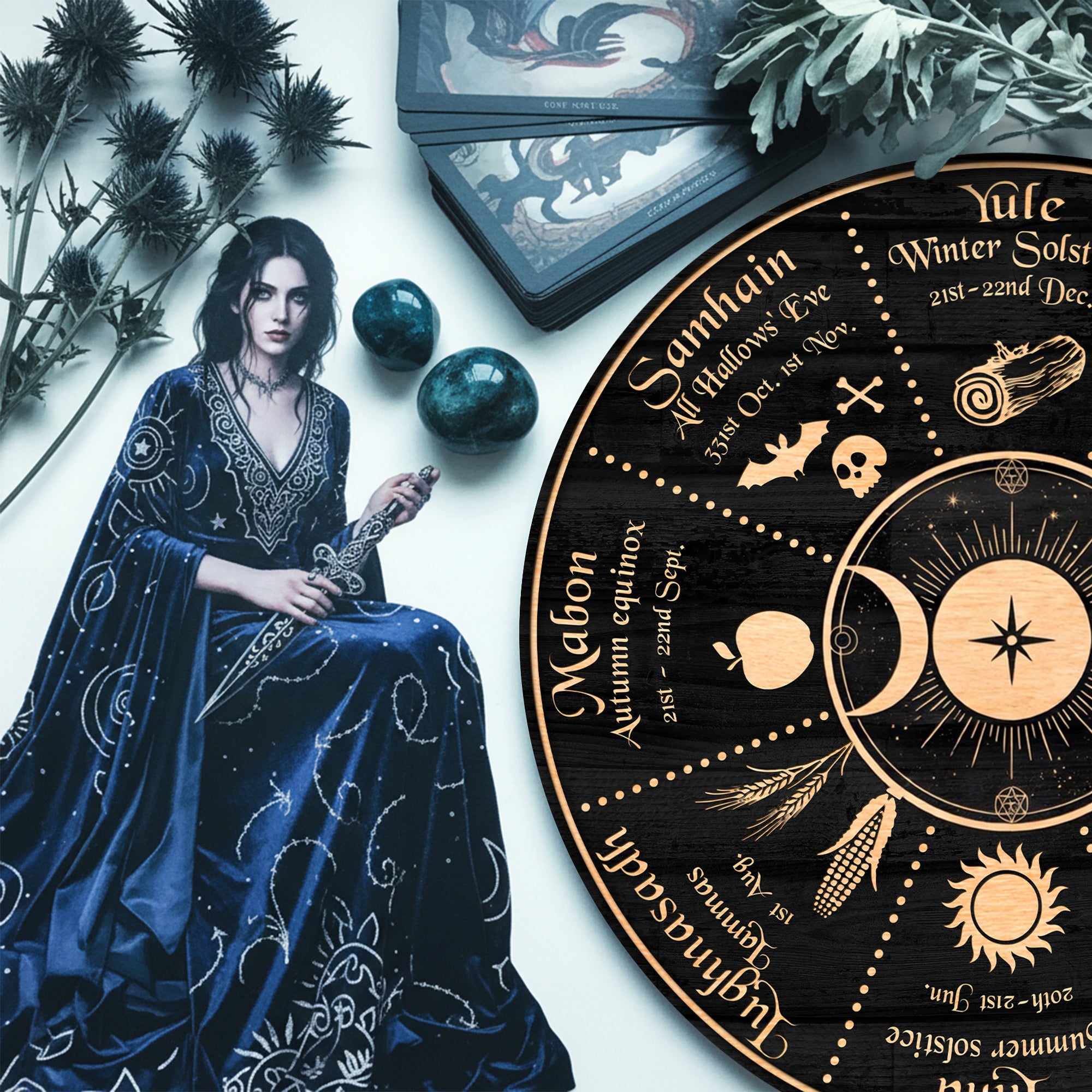 Moon Symbol Wheel of the Year Wooden Pagan Wall Art