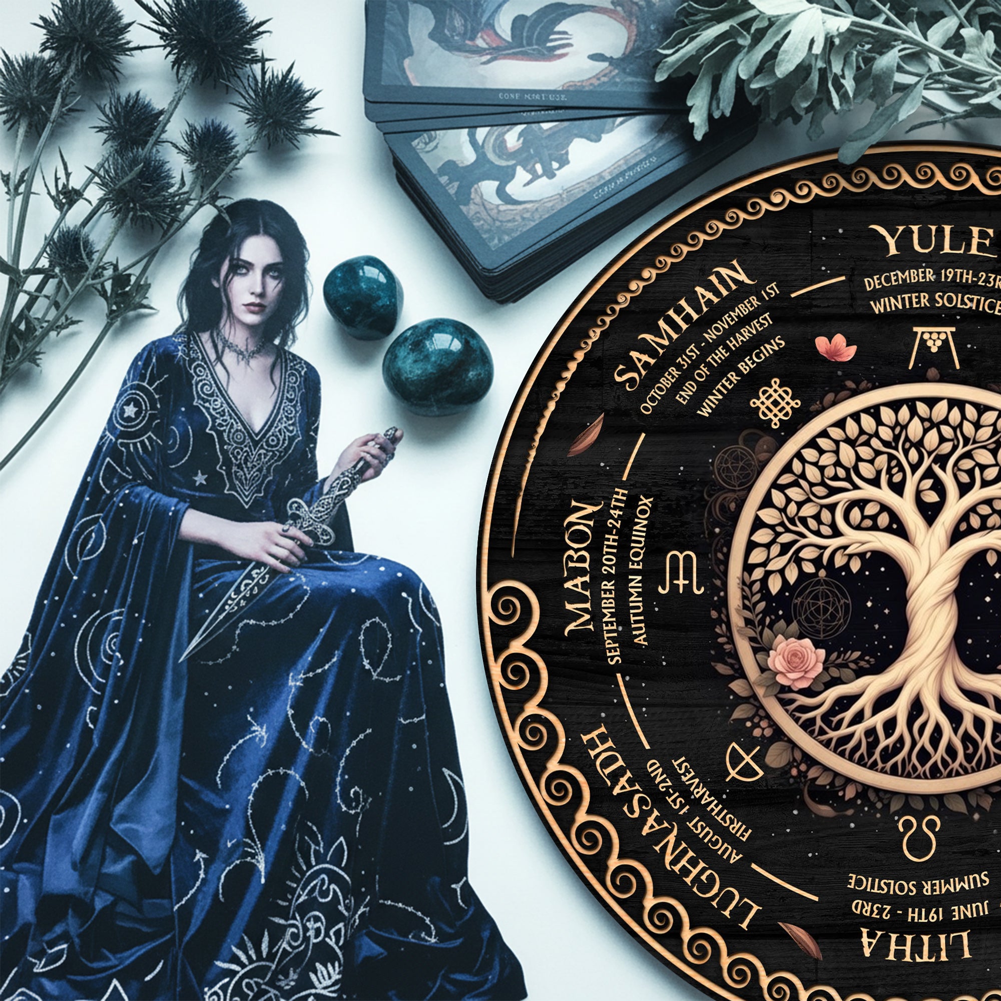 Tree Floral Wheel of the Year Wooden Pagan Wall Art