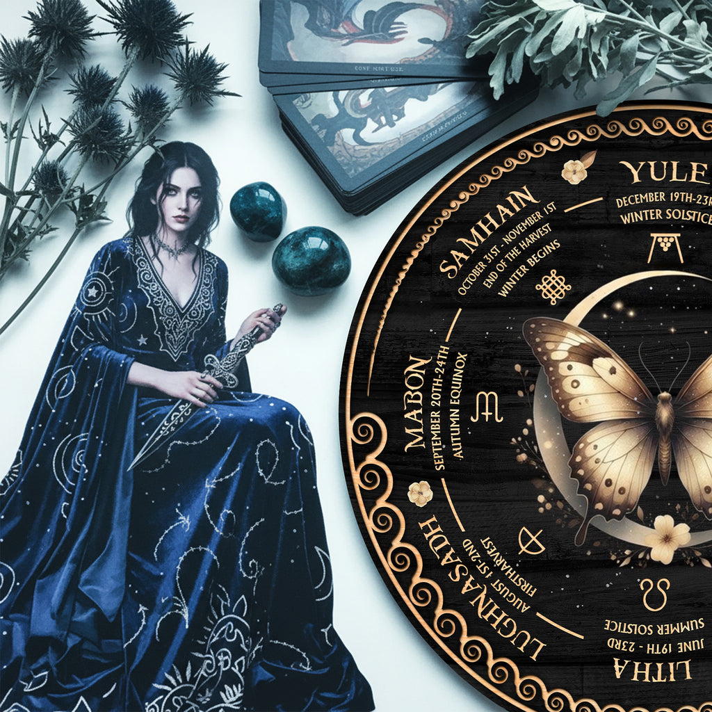 Butterfly Wheel of the Year Wooden Pagan Wall Decor