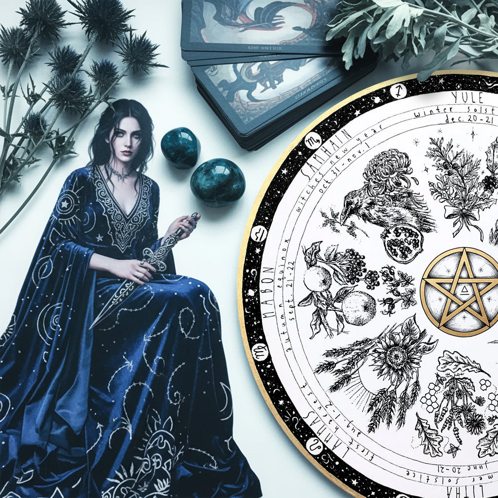 Pentagram Vintage Wheel of the Year Wooden Wiccan Art