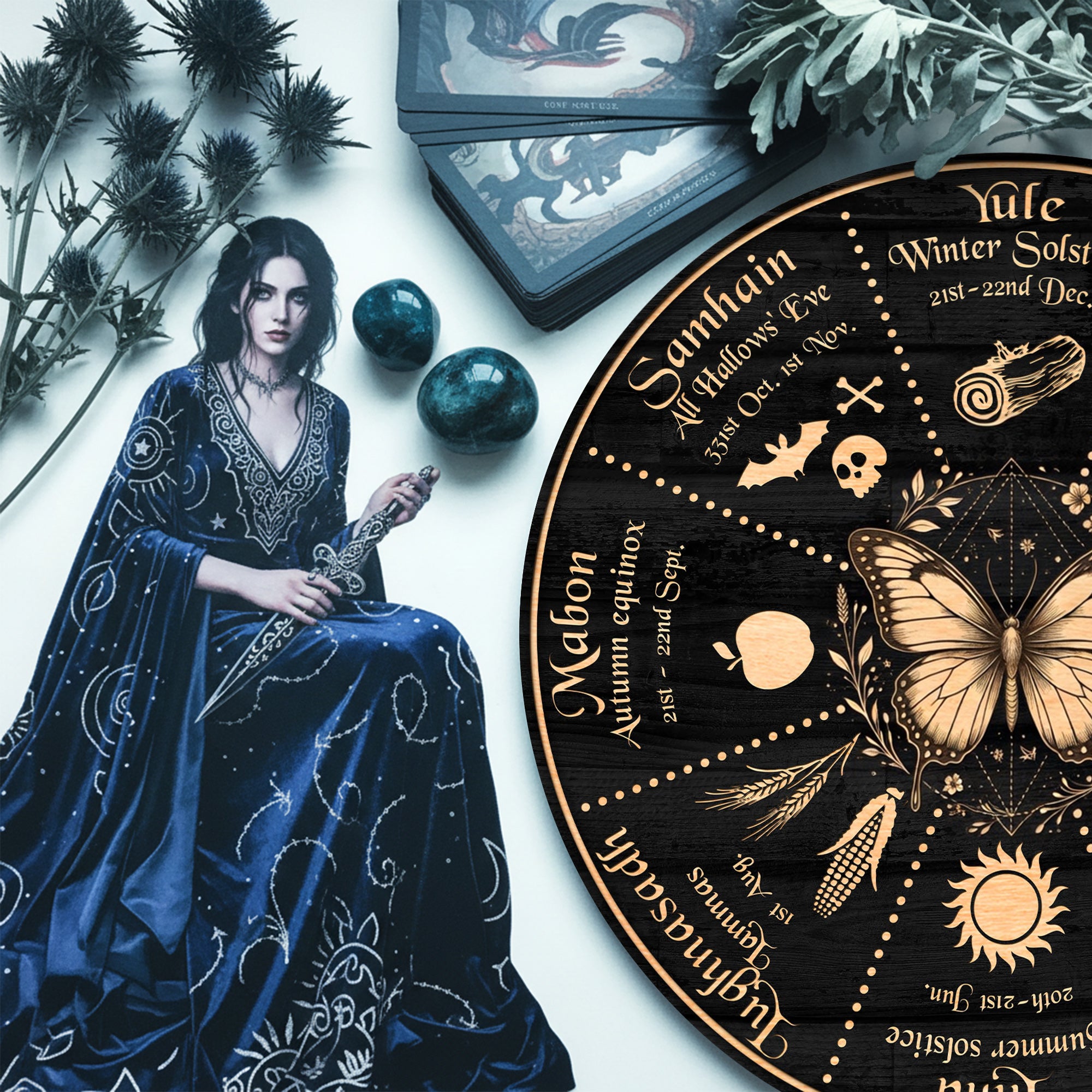 Butterfly Symbol Wheel of the Year Wooden Pagan Wall Art