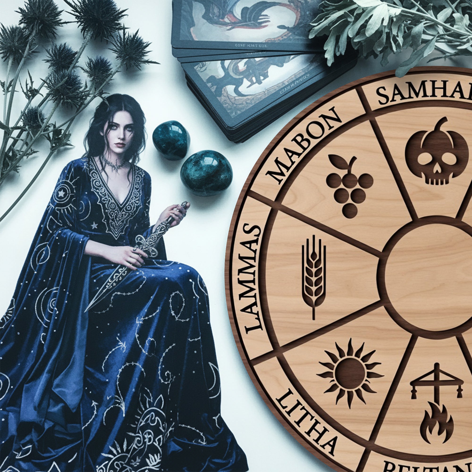 Wheel of the Year Sabbat Calendar Wooden Pagan Printable Wall Art