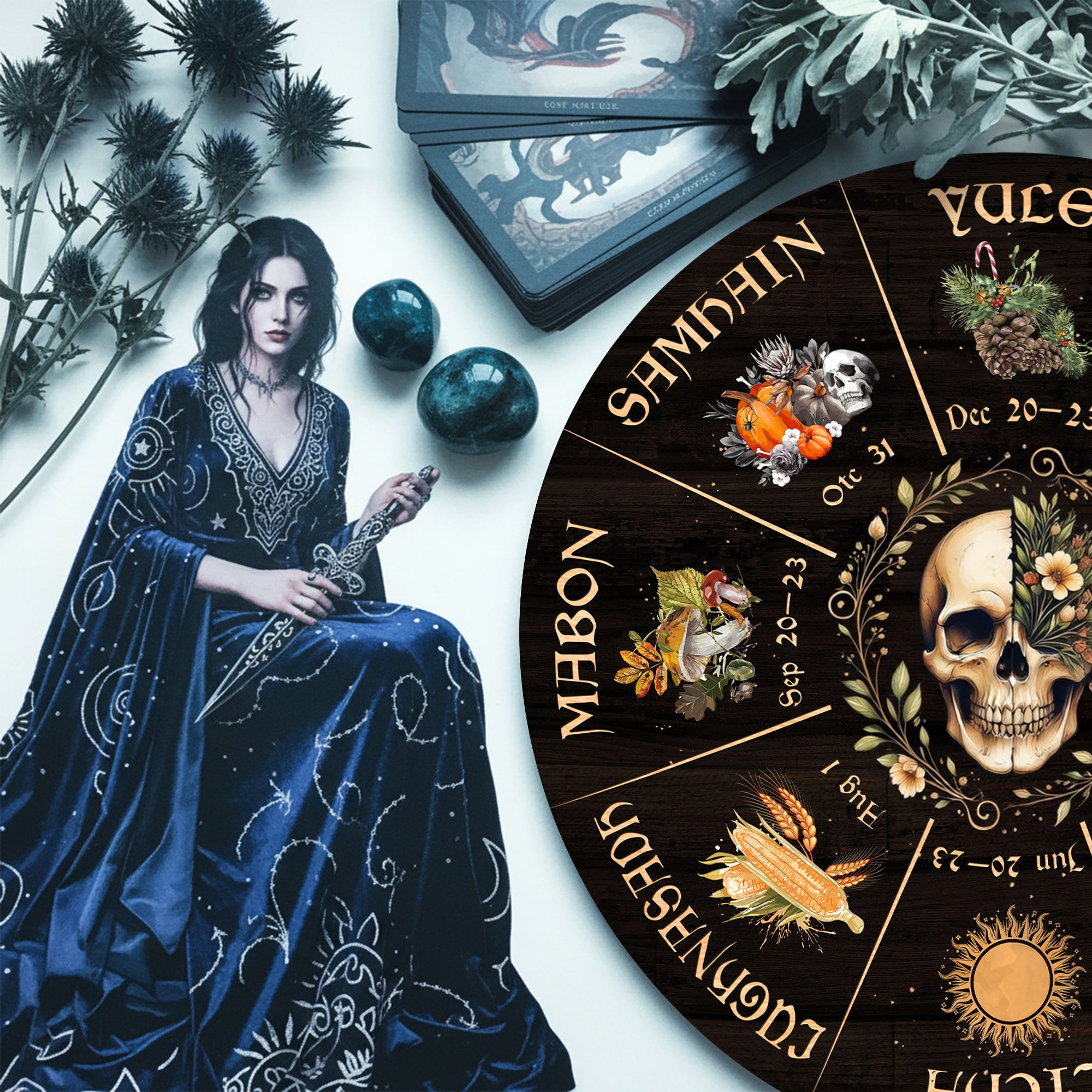 Skull Seasonal Wheel of the Year Wooden Gothic Decor