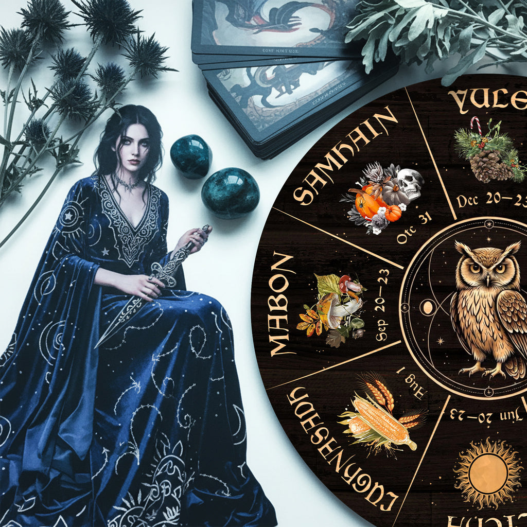 Owl Seasonal Wheel of the Year Wooden Pagan Wall Decor