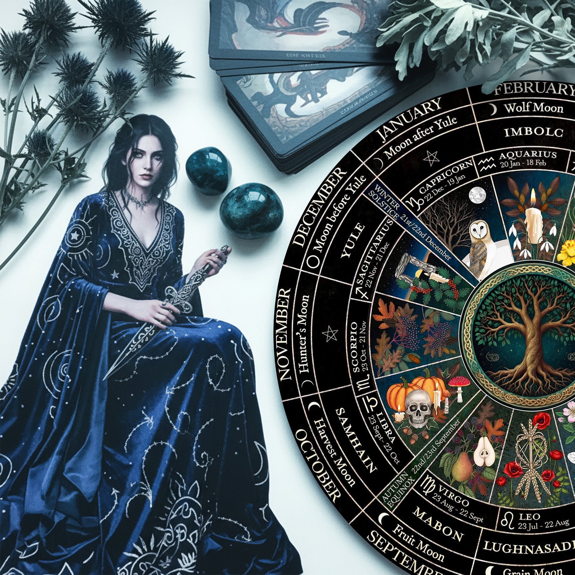 Full Seasonal Wheel of the Year Wooden Pagan Wall Decor