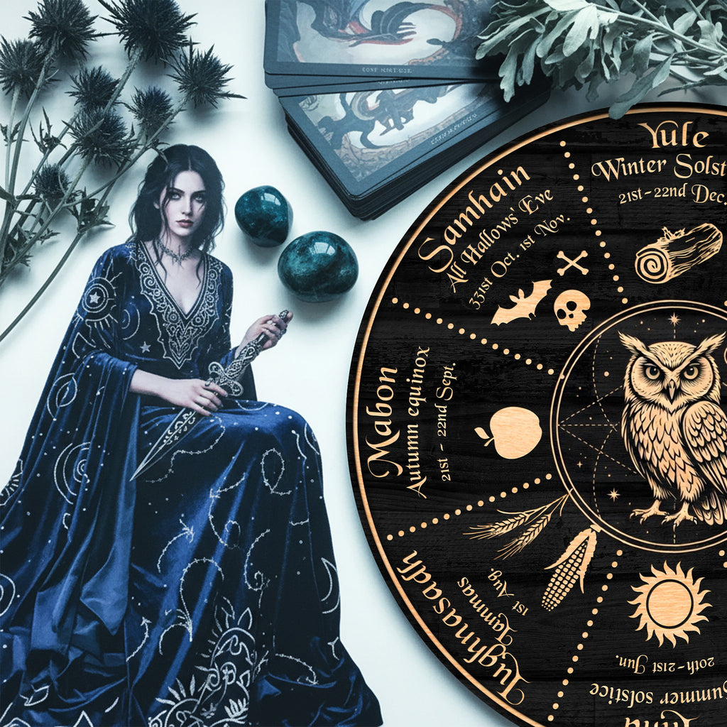 Owl Symbol Wheel of the Year Wooden Pagan Wall Decor