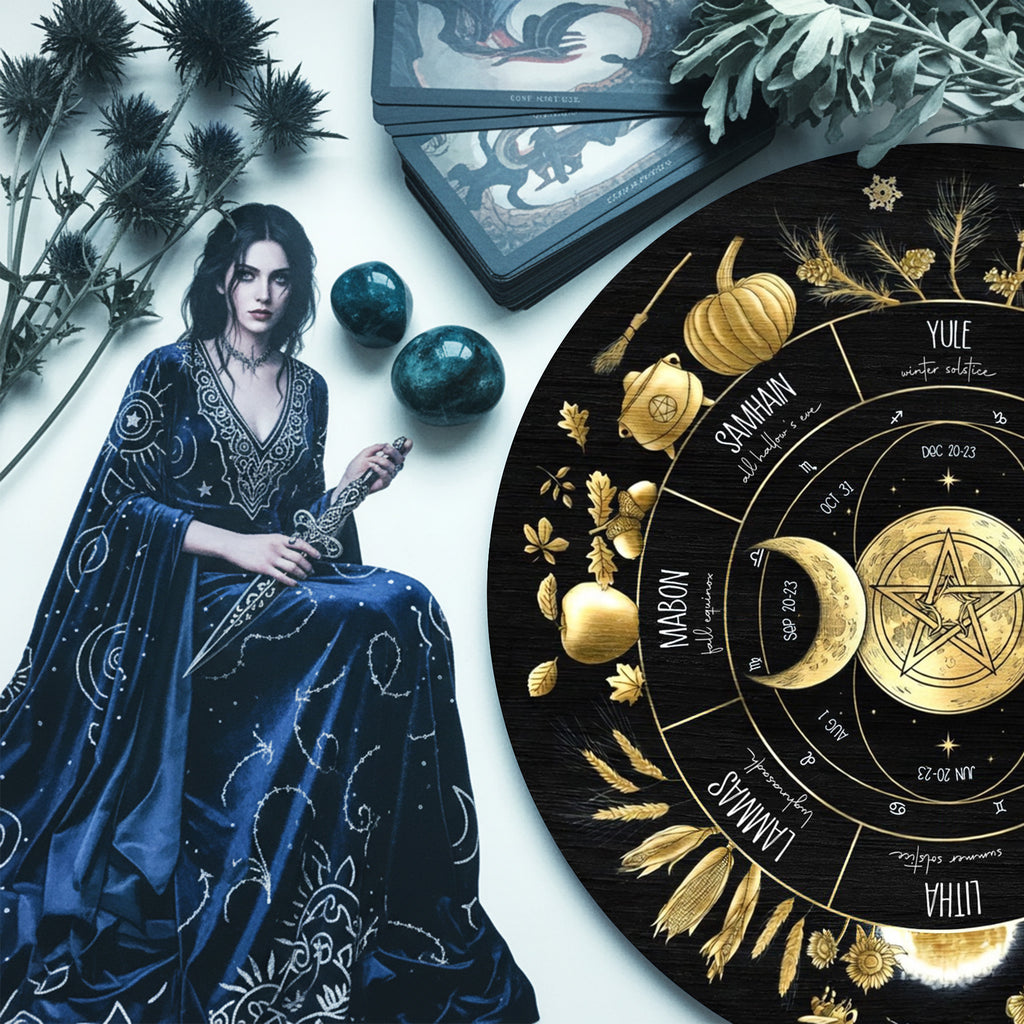 Gold Mystic Wheel of the Year Wooden Pagan Wall Decor