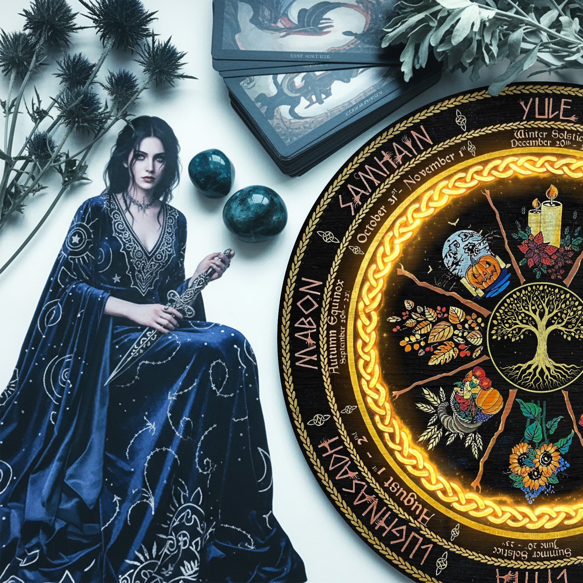 Floral Wheel of the Year Wooden Pagan Wall Decor