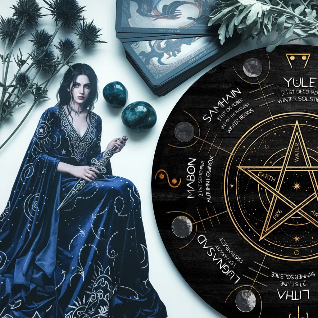 Pentagram Wheel of the Year Wooden Wiccan Wall Art