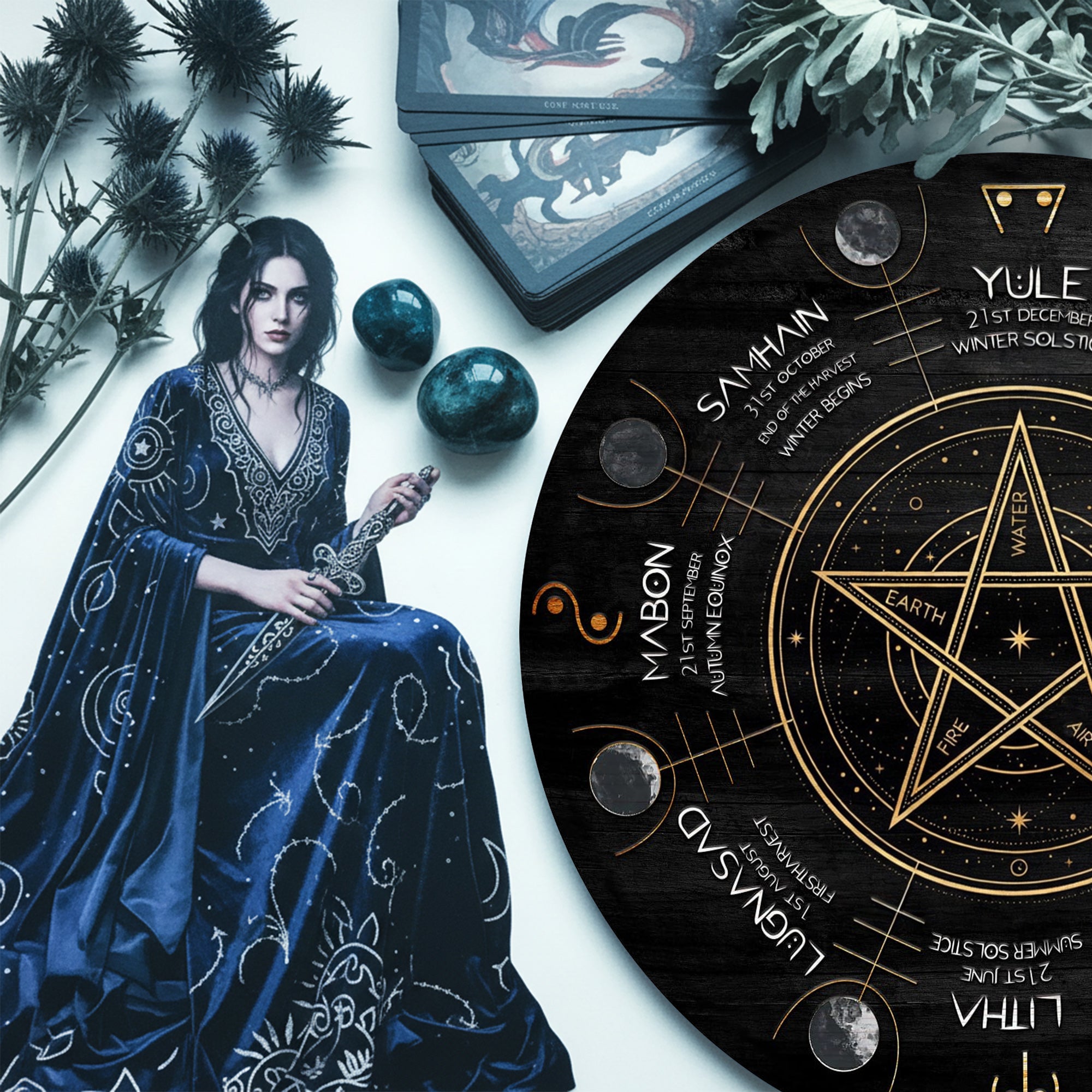 Pentagram Wheel of the Year Wooden Wiccan Wall Art