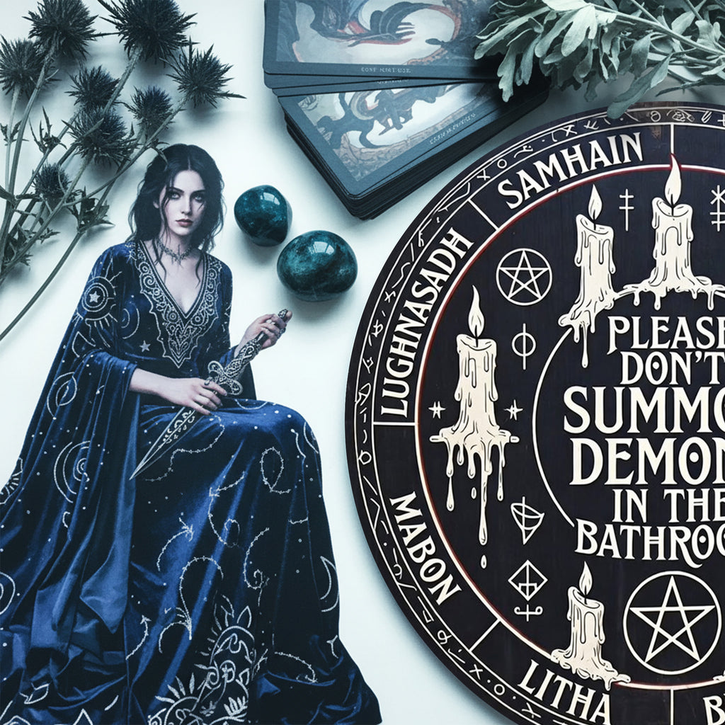 Funny Witch Wheel of the Year Wooden Pagan Wall Decor