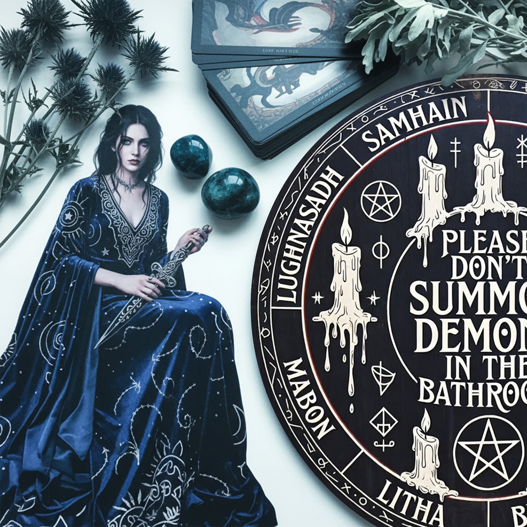 Funny Witch Wheel of the Year Wooden Pagan Wall Decor