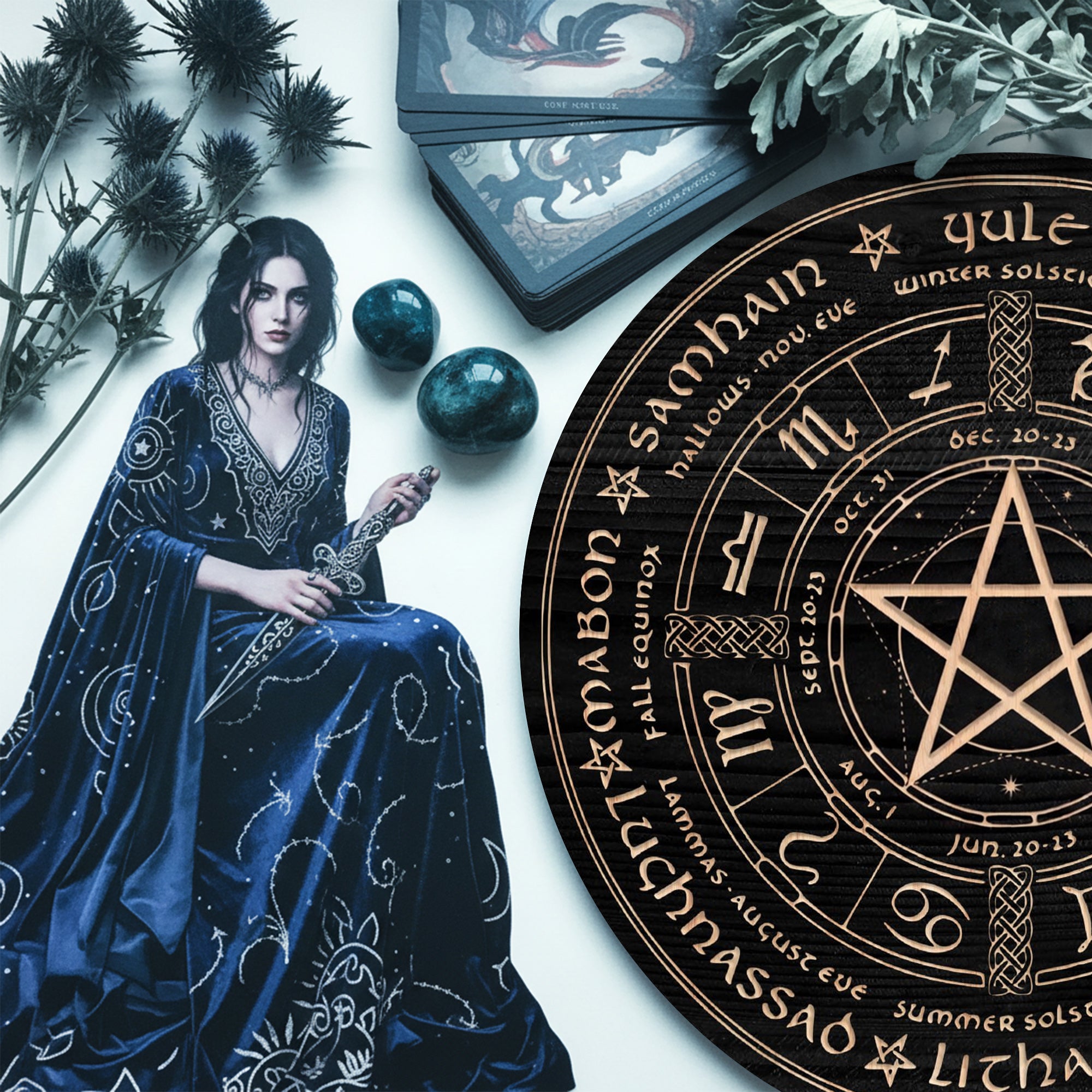 Zodiac Wheel of the Year Wooden Pagan Wall Art