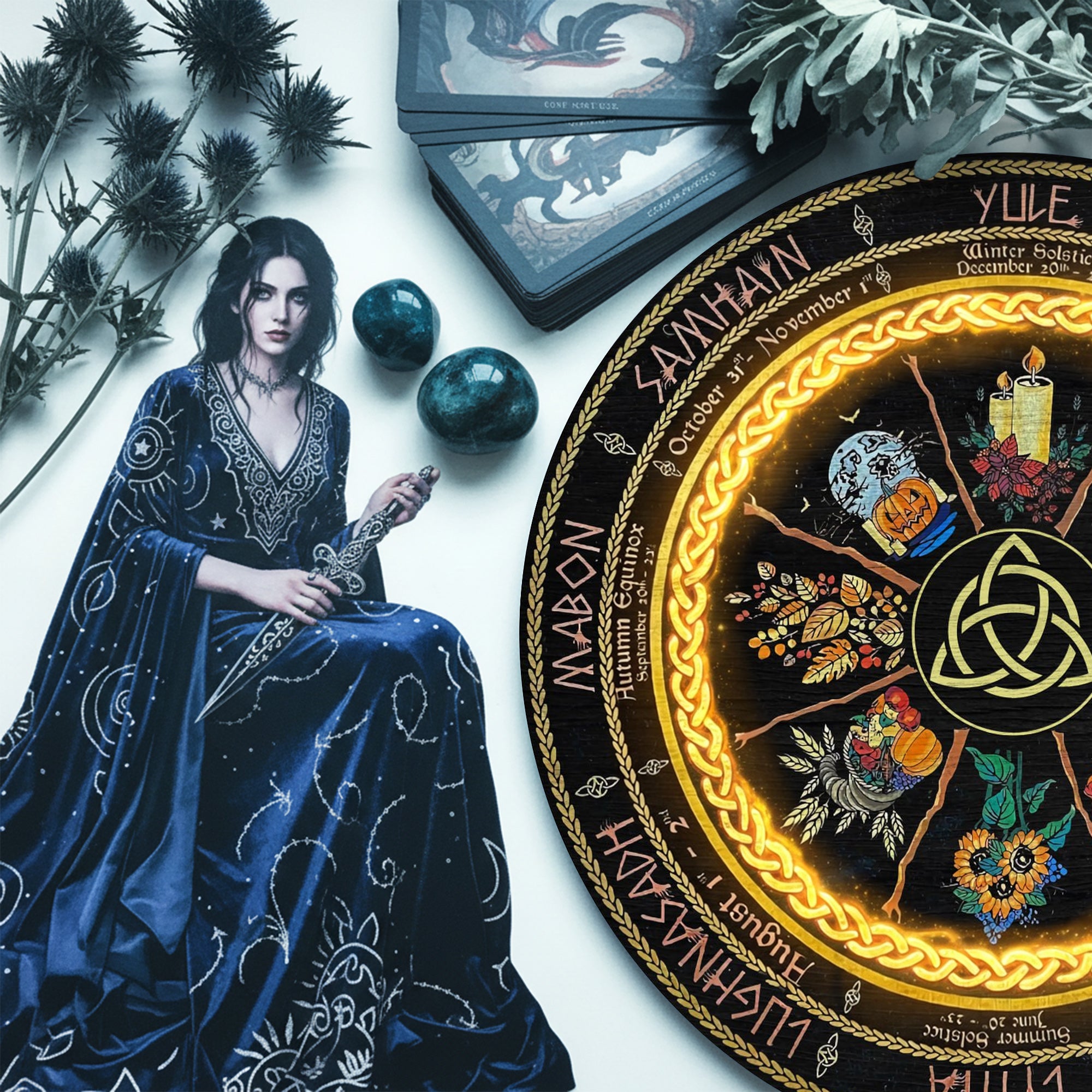 Celtic Floral Wheel of the Year Wooden Pagan Wall Decor