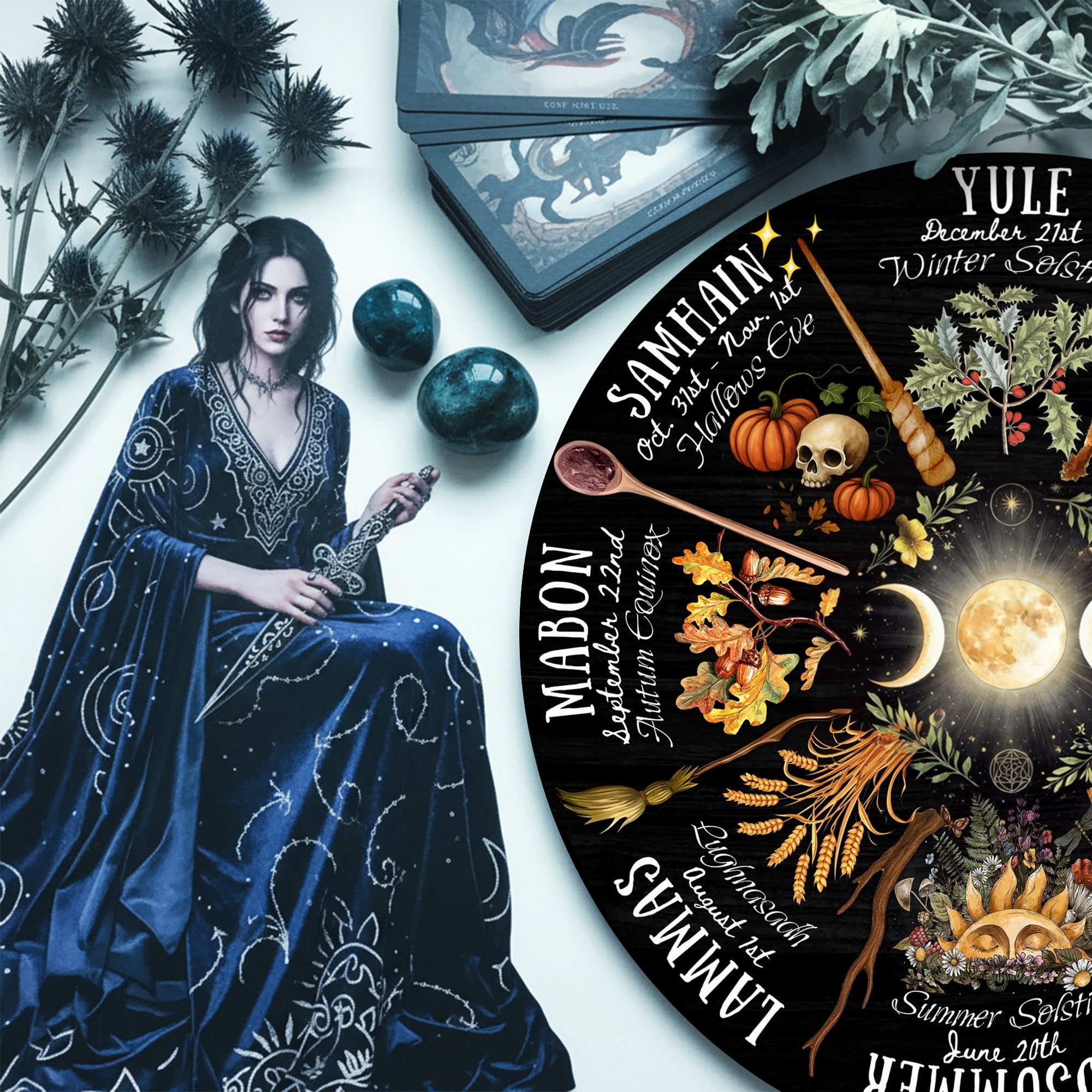 Moon Dark Seasonal Wheel of the Year Wooden Pagan Decor