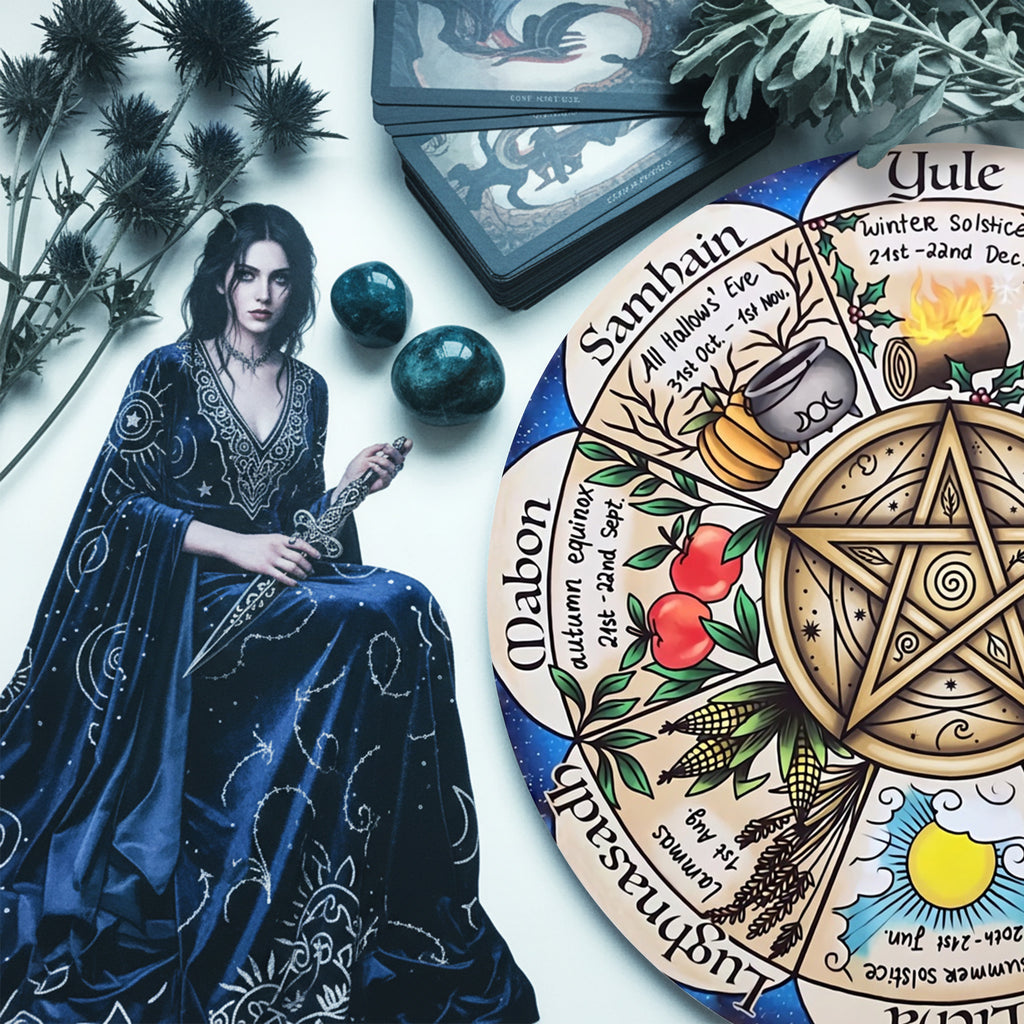 Pentagram Herbal Wheel of the Year Wooden Wiccan Wall Art