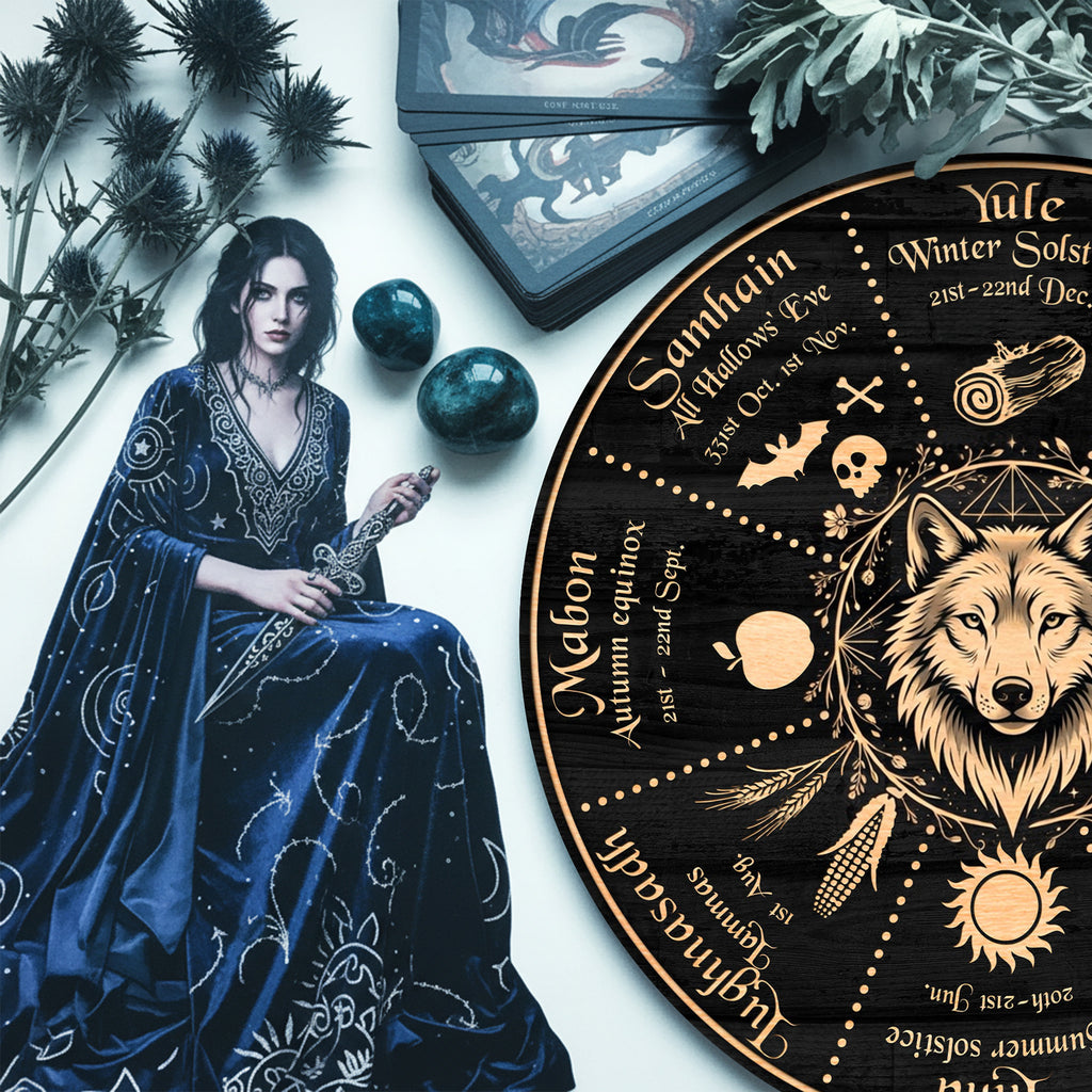Wolf Symbol Wheel of the Year Wooden Pagan Wall Decor