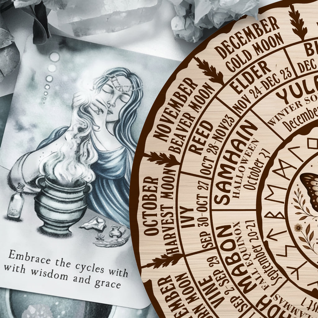 Butterfly Engraved Wheel of the Year Wooden Decor