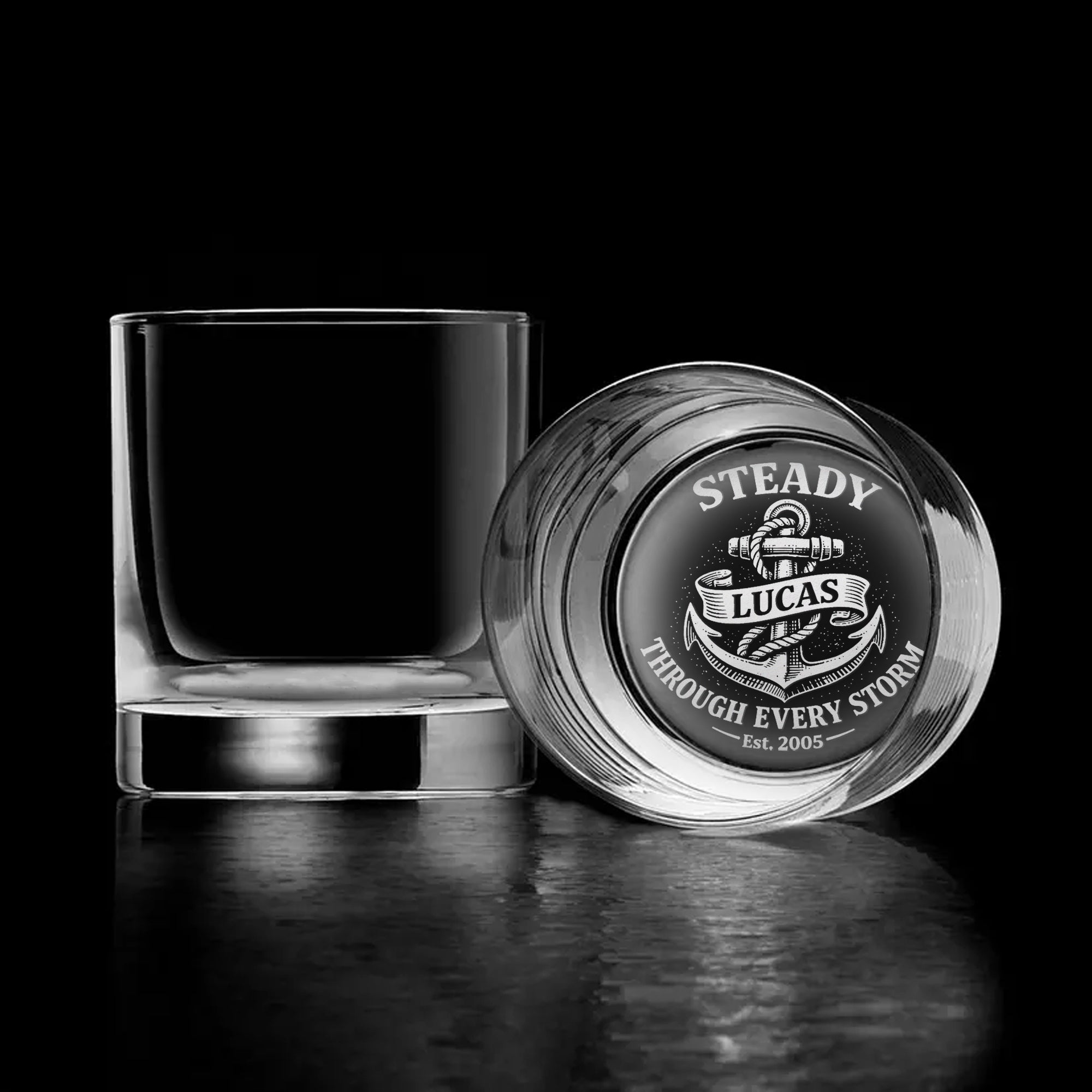 Personalized Whiskey Glass – Steady Through Every Storm
