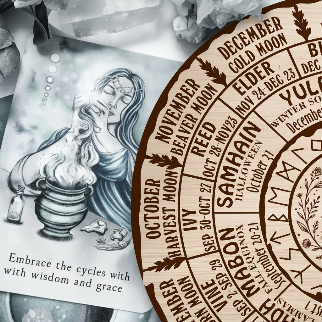 Owl Engraved Wheel of the Year Wooden Pagan Decor