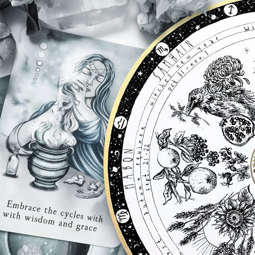 Vintage Botanical Wheel of the Year Wooden Wall Art