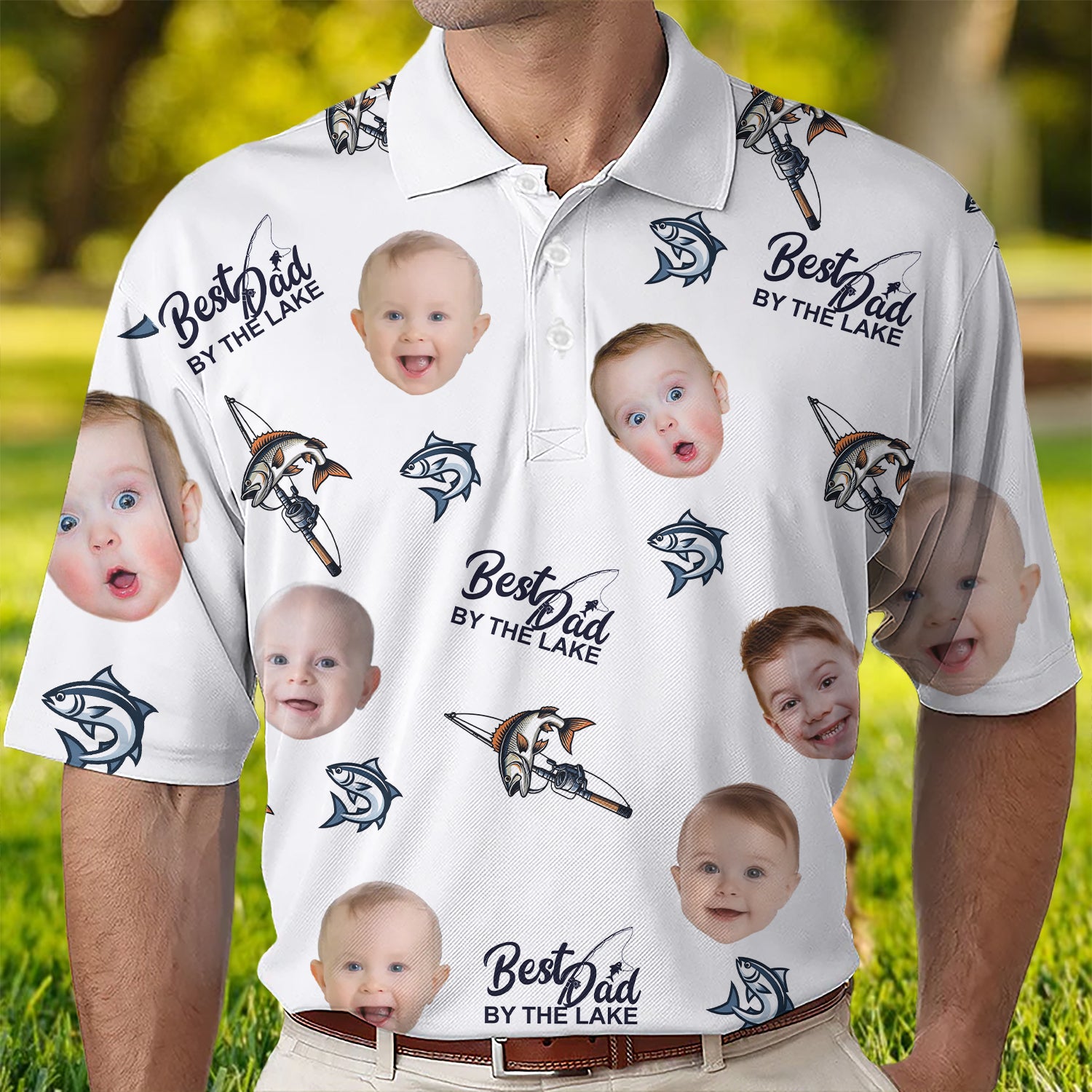 Fishing Best Dad by Lake - Personalized Photo Polo Shirt - Gift For Dad