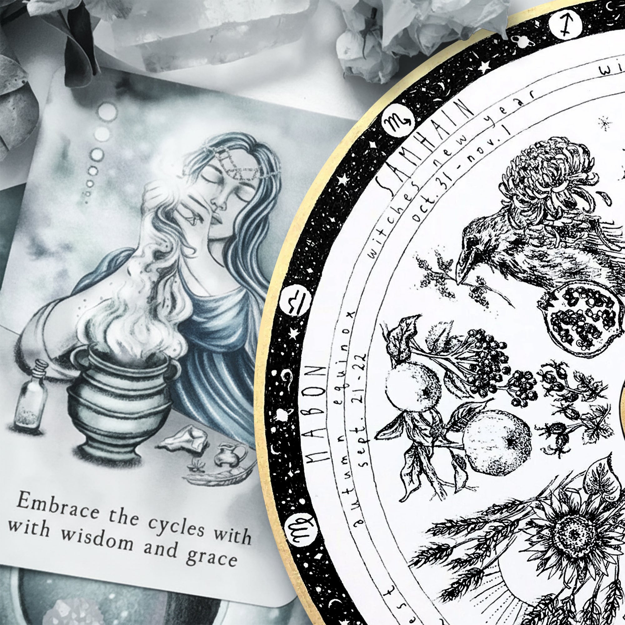 Pentagram Vintage Wheel of the Year Wooden Wiccan Art