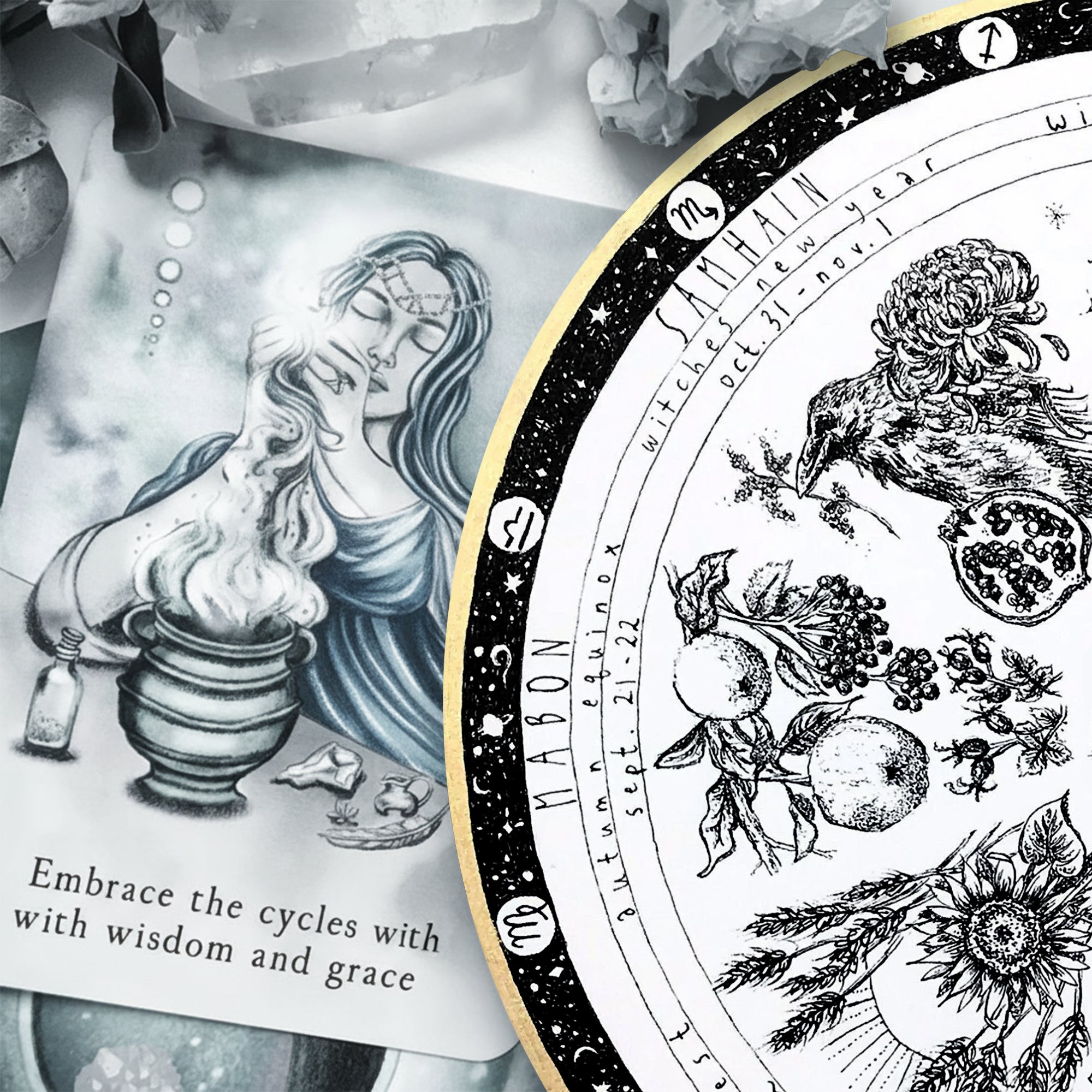 Wolf Vintage Wheel of the Year Wooden Pagan Decor